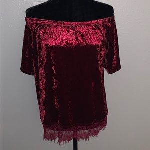 Women’s velvet burgundy off the shoulder top